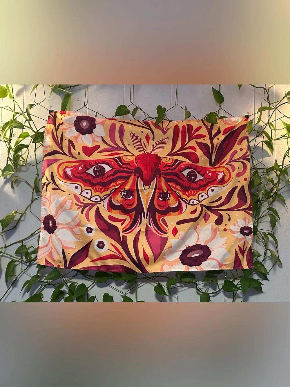 New tapestry home wall decor butterfly seeing eye yellow pink moth flower hippy